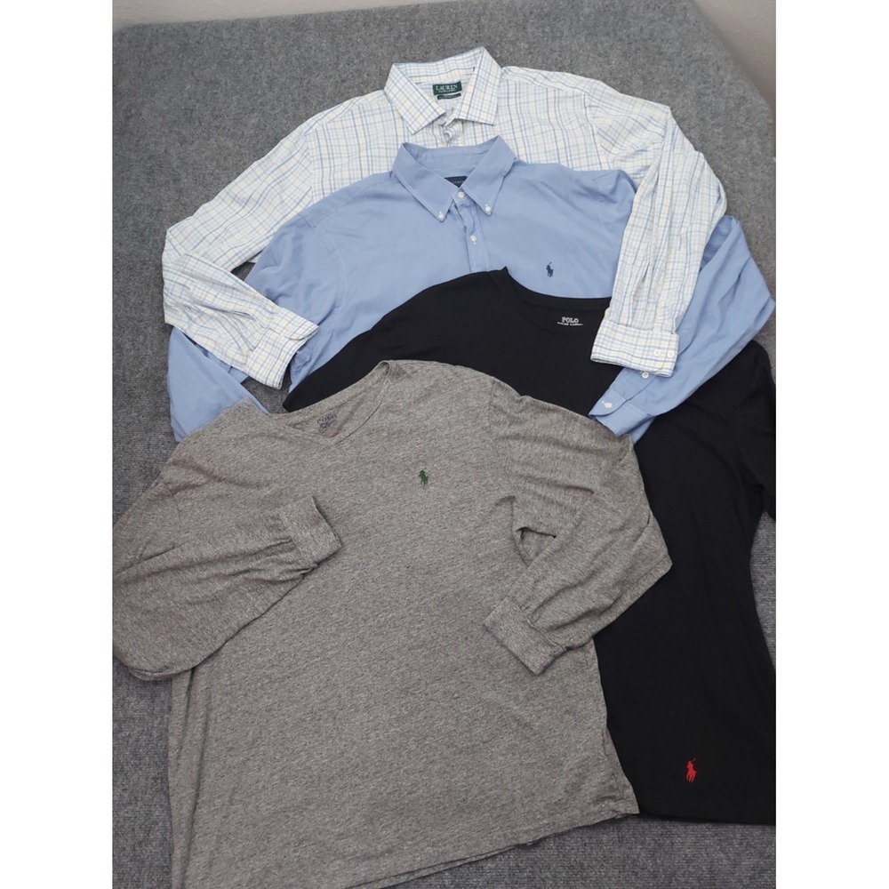 Lot 4 POLO RALPH LAUREN Shirt Mens 2XL Button Up Tees Long Sleeve Pony Plaid